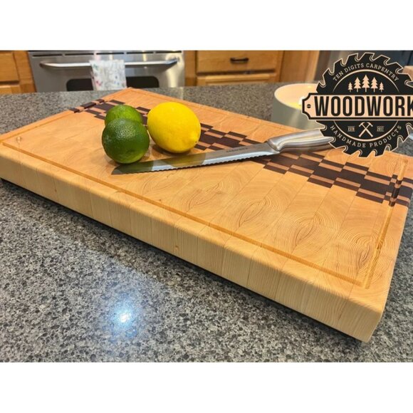 Handmade Wood Cutting Board With Checkerboard Inlay Design - Picture 4 of 10